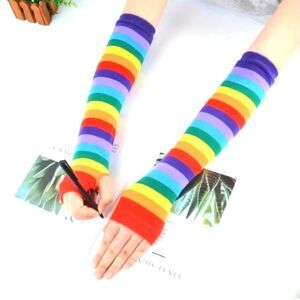 Rainbow fingerless gloves sleeves thumb hole multicolor accessory